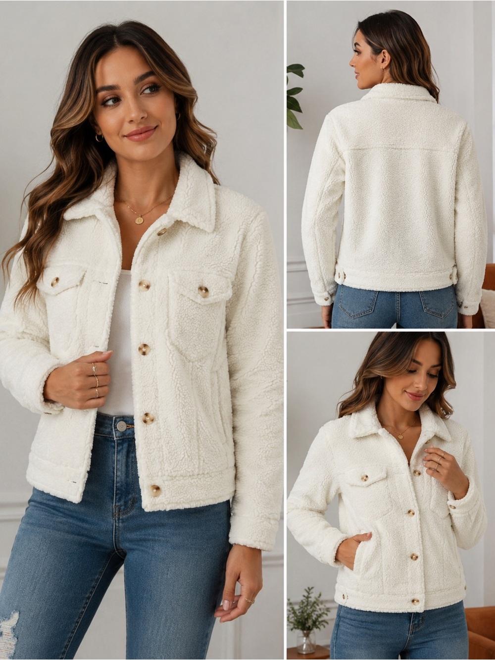 Universal Thread Cream Sherpa Button-Front Jacket
